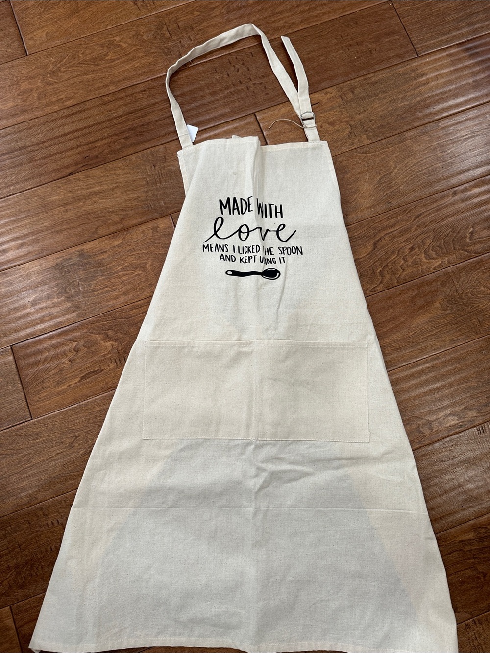 Canvas Kitchen Apron with 'Made With Love' Print - Cream and Blavk